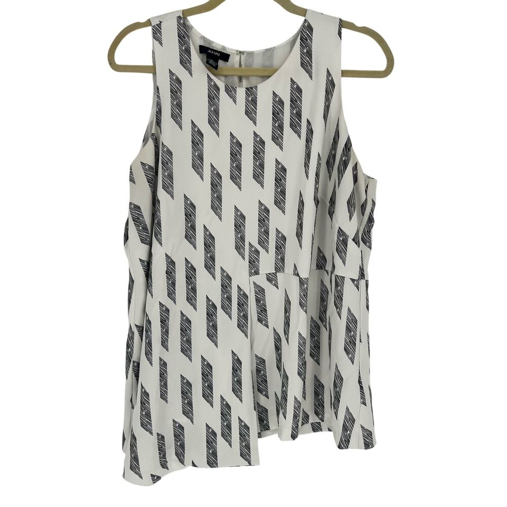 Alfani Black & White Asymmetrical Sleeveless Blouse Size 16